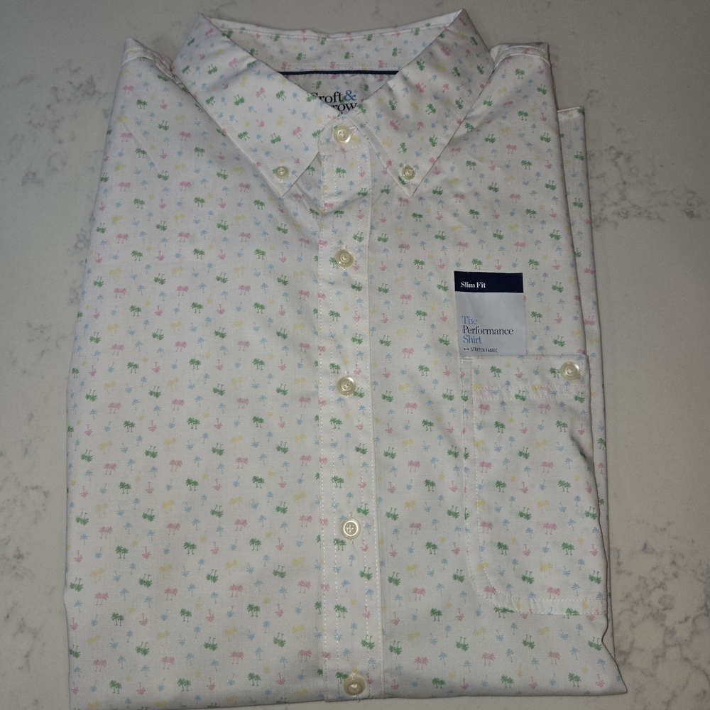Croft & Barrow‎ Men's White and Green Patterned Short Sleeve Shirt - Picture 13 of 14